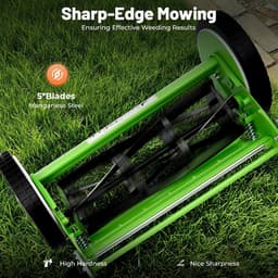 Handgrasmaaier 5 messen - Stille grasmaaier - Gazononderhoud - Milieuvriendelijk en CO2-arm - 16 inch breed - Groen — thumbnail 3