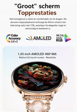 Hibousee Smartwatch voor Dames met Bluetooth Bellen, Gezondheid & Fitness Tracker – Stappenteller, Hartslagmeter, Slaapmonitor – iOS & Android - Incl 3 bandjes — thumbnail 17