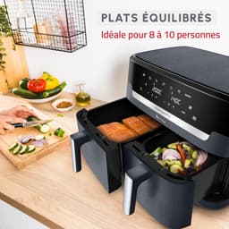 Airfryer Dubbele Mand - Heteluchtfriteuse XXL - Grote Maaltijden Bereiden - Synchroon Koken - 11 Liter - Zwart — thumbnail 2