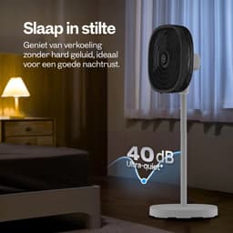Dynter Staande Ventilator – Statiefventilator - Roterende ventilator – In hoogte verstelbaar & opvouwbaar (80 tot 125 cm) – Draaibare kop - Krachtig en geruisloos - Wit/Zwart – Diameter: Ø46.5 cm (AV25G) — thumbnail 4