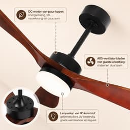 Rosnek Slimme Plafondventilator met Verlichting Massief Hout Ø132 - App & Afstandsbediening - Dimbaar LED 18W - Fluisterstil 20dB DC-Motor - Zomer/Winter Functie — thumbnail 3