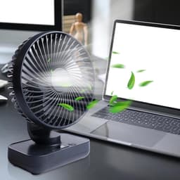 QTTVBTNA – Ventilator - Mini Tafelventilator met Oscillatie – USB Oplaadbare Ventilator - Klein & Geruisloos – 3600mAh – Draadloze Bureauventilator – Voor Bureau, Slaapkamer, Kantoor, Thuis, Camping en Picknick – Donkerblauw — thumbnail 1