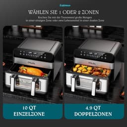 Heteluchtfriteuse Dubbel - XXL Airfryer - Gezond Koken - Met Kijkvenster - 10 Liter - Zwart — thumbnail 2