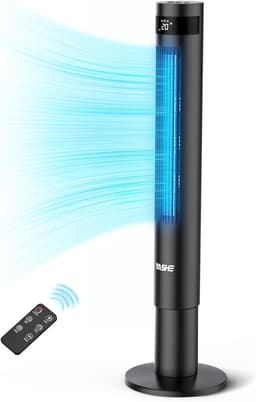 YASHE Torenventilator 110 cm - Stille ventilator vanaf 28 dB - 85 graden oscillatie - Afstandsbediening - 3 snelheden - 12-uurs timer - Led-display - Zwart — thumbnail 1