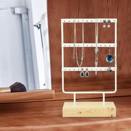 Oorhangerhouder met 36 Gaten voor Meisjes, Sieradenopslag en Displaystand met Houten Basis, 15 x 7 x 26 cm (Wit) — thumbnail 3