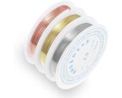 Draad voor Creatief Werk, 3 Rollen 0.3 mm × 12 m, Dunne Draad voor Sieraden, Modelbouw en Ambachten, Koper, Goud, Zilver