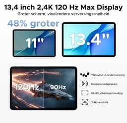 POCKAM P13 Pro Tablets - 12 GB RAM + 256 GB ROM (2 TB/TF) - 13,4 inch tablet FHD+ 120 Hz – Android 16 - UNISOC T7280 - 12000 mAh/18W - 4G LTE - Wi-Fi 5 - Bluetooth 5.0 - Inclusief toetsenbord, muis, Stylus en hoesje - Dubbele luidsprekers - Zwart — thumbnail 5