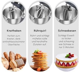 Voedselprocessor met 6-traps snelheidscontrole en 5,7L RVS kom, met dubbele kneedhaak, klopper en deeghaak, antislipstand, 1400 W — thumbnail 2