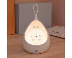 Schattig konijnennachtlampje voor kinderen, LED-bedlampje met bewegingssensor, draagbare haak, USB-oplaadbaar dierenlampje voor de kinderkamer, verjaardagscadeau (wit)