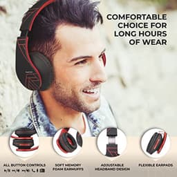 Bluetooth Koptelefoons, PowerLocus P2 draadloze Over-Ear Koptelefoon Inklapbaar, Met microfoon, Micro SD slot, FM Radio, draadloze en kabel Koptelefoon voor Smartphone,Tablets,Laptops,TV(Zwart/Rood) — thumbnail 3