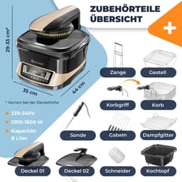KESSER® Multicooker Airfryer 8L met 16 Kookfuncties Inclusief Stoomkoker, Rijstkoker, Grill Apparaat — thumbnail 5