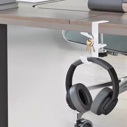 Hoofdtelefoonstandaard met dubbele haak, bureauhouder voor gaming headsets, wit — thumbnail 3