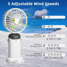 Draagbare USB Handventilator - Mini Ventilator met 5 Versnellingen, Oplaadbare Batterij en Stille Werking voor Thuis en Reizen — thumbnail 2