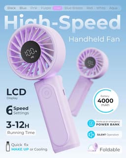 Draagbare Ventilator met USB Oplaadfunctie en 6 Windsnelheden - Compact en Opvouwbaar — thumbnail 4
