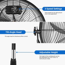 18 inch Pedestal Staande Ventilator - Hoge Snelheid, Metaal, Verstelbare Hoogte — thumbnail 4