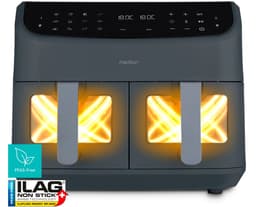 MEDION P20 XXL Heißluftfritteuse mit 2 Kammern (8,7 Liter, Airfryer, 2.600 Watt, Doppelkammer, 10 Automatikprogramme, 2 Schubladen, Sichtfenster, Dualer Airfryer, ILAG PFAS-frei, MD11760) matt grau — thumbnail 1
