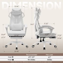 GTPLAYER - Ergonomische Bureaustoel - Met Lendensteun en Hoofdsteun - Wit — thumbnail 4