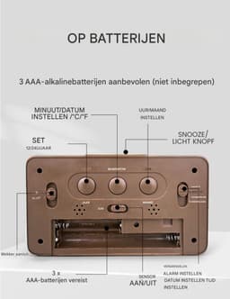 GELLDG Digitale wekker - Houten - Met sensormodule - Groot display desktopklok - Datum- en temperatuurweergave - Nachtlampje - Digitale klok met snoozemodule - Batterijen niet inbegrepen — thumbnail 5