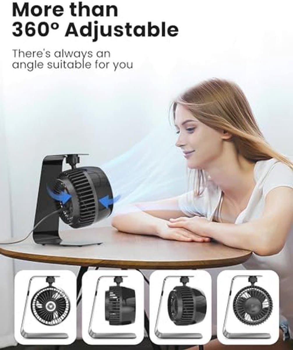 Metalen USB-bureauventilator - 4 inch mini ventilator met turbo-luchtcirculator, 1,8 m sterke luchtstroom, 3 snelheden, 360° kanteling, stil op 35dB voor thuis en kantoor — afbeelding 1