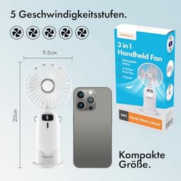 Draagbare Oplaadbare Mini Nekventilator met 5 Snelheden en Telefoonhouder - USB Ventilator voor Thuis, Kantoor en Reizen — thumbnail 1