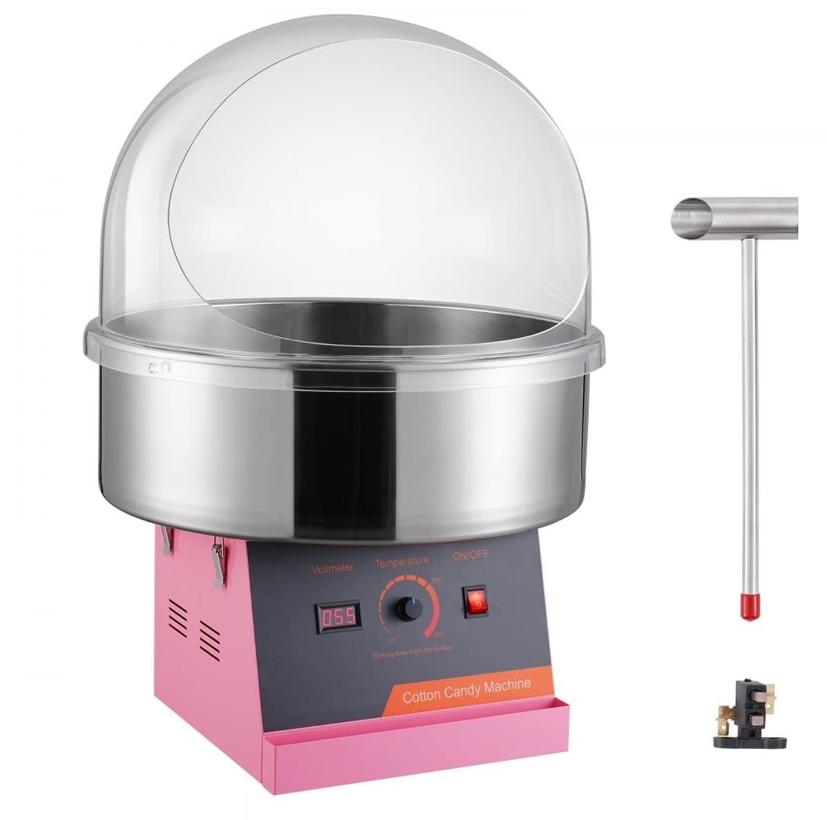 Suikerspinmachine - Commercieel elektrisch tafelmodel - 1000 W - RVS kom - Met deksel - Inclusief suikerlepel - Voor kinderfeestjes en evenementen - Roze — afbeelding 1