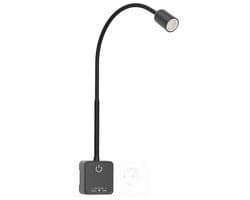 Dimbare LED Leeslamp met Stekker en USB Oplaadpoorten voor aan het Bed