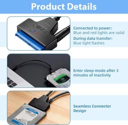 SATA USB Adapter - Externe Harde Schijf - Data Overzetten - Met Voeding - Compact Formaat - Zwart — thumbnail 5