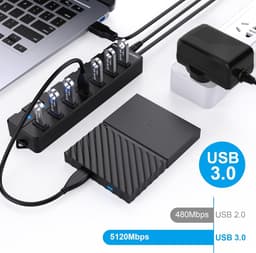 Aangedreven USB 3.0 Hub met 7 Poorten en Individuele Aan/Uit Schakelaars — thumbnail 2