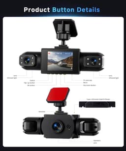 4-Kanaals Dashcam 360 Graden - 4x Full HD 1080p Camera Voor, Achter, Links, Rechts - 2 Inch LCD Scherm - Nachtzicht - Parkeermodus - Dashcamera voor Auto & Taxi - Zwart — thumbnail 4