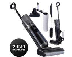 2-in-1 Nat- en Droog Steelstofzuiger met Dweilfunctie – 16.000 Pa Zuigkracht – Gescheiden Watertanks – Zelfreinigend Borstelsysteem – Draadloos