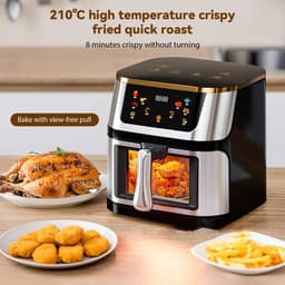Airfryer - XXL – Heteluchtfriteuse – 2400W/2800W – 8L - RVS & Touchscreen – Multifunctionele Elektrische Friteuse - Olievrij Frituren - Zwart — thumbnail 3
