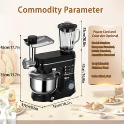 Keukenmachine - Mixer Deegmaker - Bakken en Koken - 10L Kom Vleesmolen - 1400W 6 Snelheden - Rood — thumbnail 5
