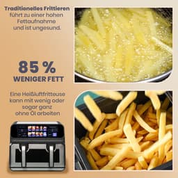 Dual Basket Airfryer XXL - 9 Liter - 2200W Krachtig - Met Kijkvenster - Dubbele Zone - Kleuren LED Display - Onafhankelijke Bakmanden - Zwart — thumbnail 5