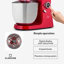 Klarstein Blender Renata Rossa - Keukenmachine - 3-in-1 - 8 Standen - 2000 W - 10 liter RVS Kom - Bevat geen BPA,5 Liter Opzet - Haarfijn Roeren En Mengen - Van Zwaar Brooddeeg Tot Luchtige Slagroom - Eenvoudig In Gebruik - Robuust - Rood — thumbnail 5