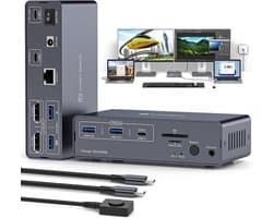 12-in-1 USB-C Dockingstation voor 2 Laptops met Dual 4K@120Hz DisplayPort, Ethernet & Snelle Dataoverdracht