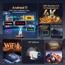 XGODY Gimbal 3 Pro Mini Beamer - Alles-in-één Smart TV Projector - 2026 model - Android 11.0 - WiFi 6 & Bluetooth 5.4 - 4k ondersteuning - Beamer - Inclusief Hdmi kabel - Home Cinema - Wit — thumbnail 2