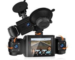 3-Kanaals Dashcam met 64GB Kaart - 1080P Full HD voor Voor en Binnen