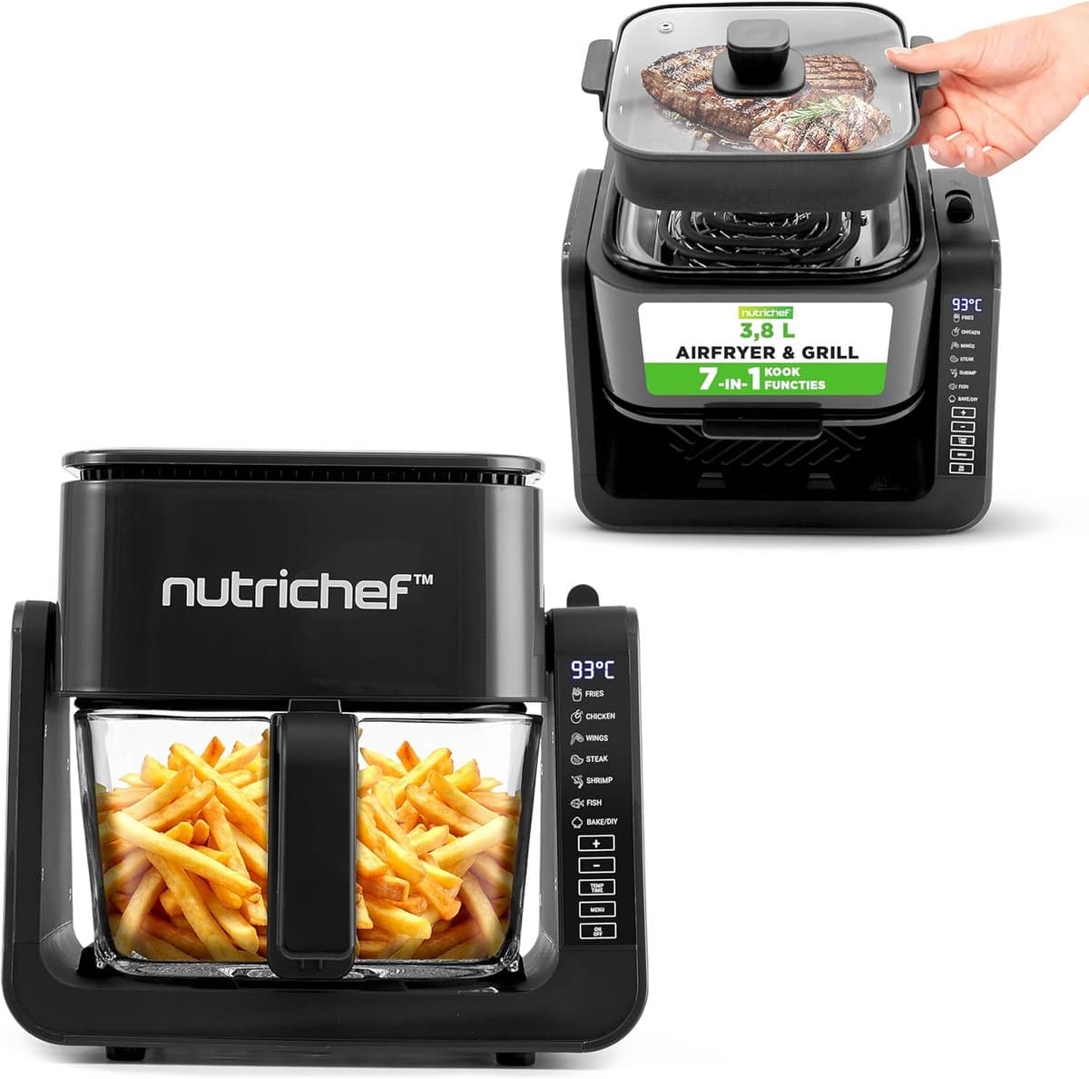 Heteluchtfriteuse Grill - Airfryer Combi - Gezond Koken - Transparante Kom - 4.2 Liter - Zwart — afbeelding 1