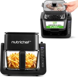 Heteluchtfriteuse Grill - Airfryer Combi - Gezond Koken - Transparante Kom - 4.2 Liter - Zwart — thumbnail 1