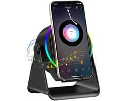 Kraftverdia - 5-in-1 Wireless Mini RGB Speaker - Telefoonhouder - Telefoonhouders Auto - Magnetisch - Bluetooth Speaker - Draadloze Oplader - Wireless charger - GSM Lader - 360° verstelbare houder voor iPhone/Android/iPad/Samsung - Cadeau
