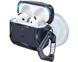 ESR Halolock Cyber Tough Hoes Geschikt Voor AirPods 4 (AirPods 4e Generatie) (2024) - Magsafe - Karabijnhaak - Donkerblauw