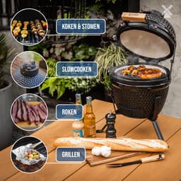 BluMill Kamado BBQ Egg - Kamado 13 Inch - Houtskoolbarbecues - Zwart - Ø 27 cm - Vrijs van PFAS- houdende anti-aanbaklaag - Houtskoolbarbecue Met Thermometer — thumbnail 3