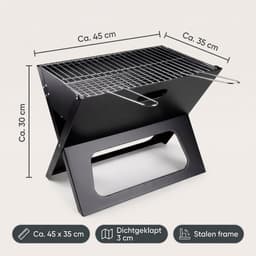 Lomera Draagbare Barbecue - Opvouwbare BBQ - Houtskoolbarbecue - Tafelbarbecue - Camping Barbecue - Mini Barbecue - Opklapbaar - Reis Barbecue - Festival BBQ - Houtskool Grill - Balkon Barbecue - Picknick BBQ - Met Handgrepen - Zwart — thumbnail 2