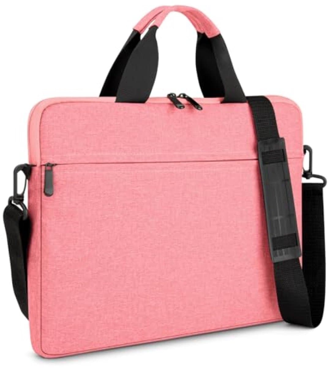 Roze laptophoes voor 15,6 inch - Beschermende sleeve met meerdere vakken en draagriem — afbeelding 1