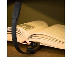 Boekverlichting Lezen - Leeslamp Draagbaar - Nachtelijk Lezen - 3 Kleuren Traploos - 22.5 cm 59g - Zwart