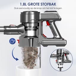 Fukstern Steelstofzuiger Draadloos - 55000Pa Zuigkracht - 55 Minuten Werktijd - 1.8L Stofreservoir - 8-lags HEPA-filtersysteem - zilverkleurig — thumbnail 5