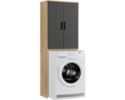 Hoogte Kast voor Wasmachine en Droger met Deuren in Eiken Zwart