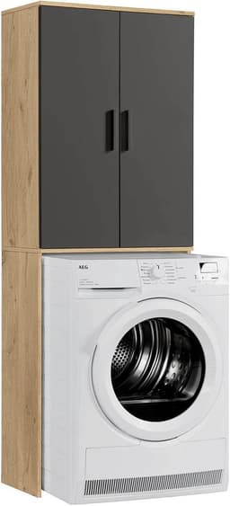 Hoogte Kast voor Wasmachine en Droger met Deuren in Eiken Zwart — thumbnail 1