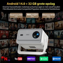 XGODY Mini Pro Beamer – Full HD Projector met Netflix, Android 14, WiFi 6 & Bluetooth 5.4 – 32GB ROM – Autofocus & 4D Keystone – Thuisbioscoop Beamer – Wit — thumbnail 4
