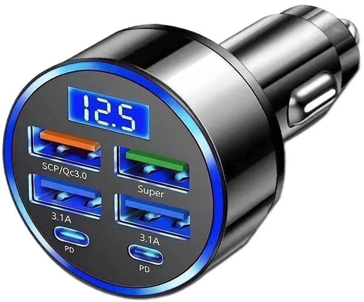 6-in-1 autolader met meerdere poorten en display — afbeelding 1